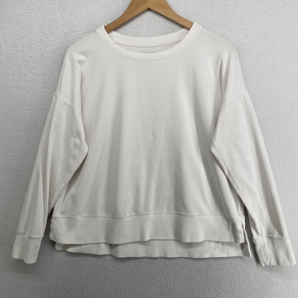 EILEEN FISHER Top S Stretch Organic Cotton Jersey Crew Neck Pullover White